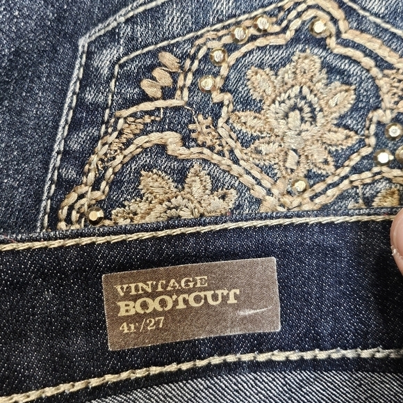 Nine West Vintage America Bootcut Embroidered & Beaded Dark Denim Jeans Sz 4/27 - Picture 6 of 7